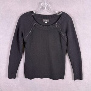 Forte Cashmere Women's Sweater Size S Black Chic Zippers Quiet Luxury Minimalist